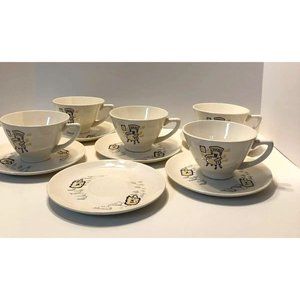 RARE VTG STETSON MARQUEST COFFEE /TEA 5 CUPS, 6 SAUCERS-USA - LINCOLN, IL